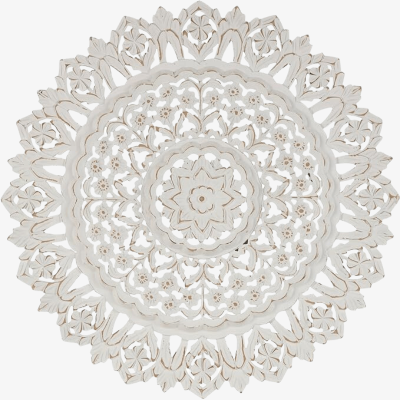 Mandala-Madera-Hecha-Mano-intrincadamente-Tallada-decoración-Pared