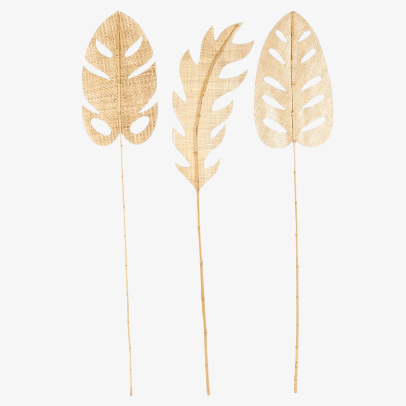 HOJA-MADERA-BAMBÚ-MARRÓN-CLARO -FOLLAJE-NATURAL-HOJA-PALMA-TEJIDA-ALTA-HECHA-MANO-DIFERENTES-FORMAS