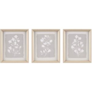 Juego de arte de pared de vidrio enmarcado Fair Florets de 3 piezas, Beige